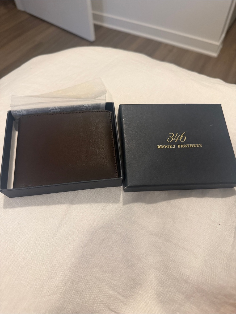 Brooks Brothers Dark Brown Leather Wallet with Gift Box
